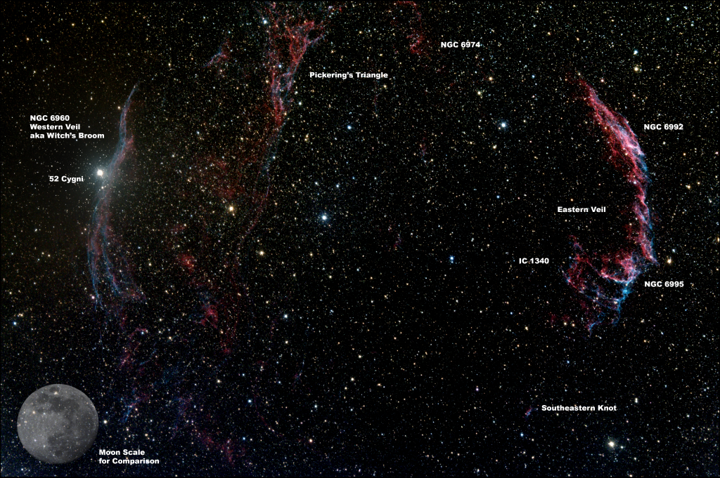 Cygnus Loop image taken from Gilbert AZ with labels